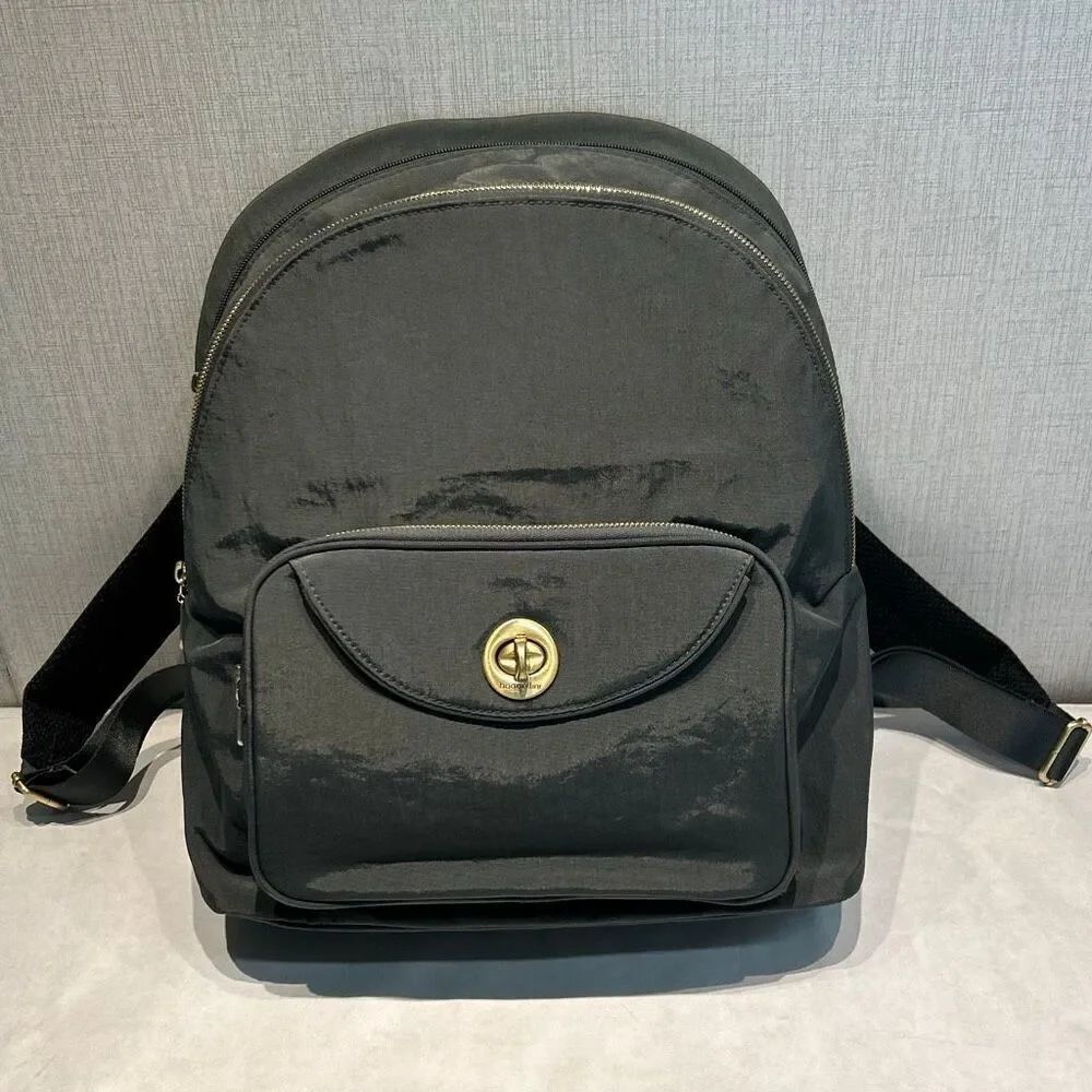 Baggallini Brussels Laptop Backpack Bag Purse Gray Gold Hardware
